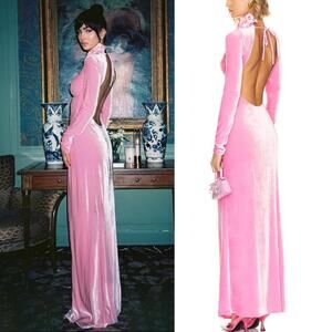 Mirae Lilith Rosette Velvet‎ Maxi Dress Candy Pink Size 36 US 4 NWT